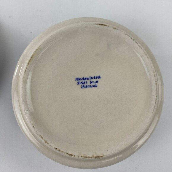 Vintage Delft Blue Holland Windmill Trinket Box Hand Painted Round Ceramic - Picture 8 of 10